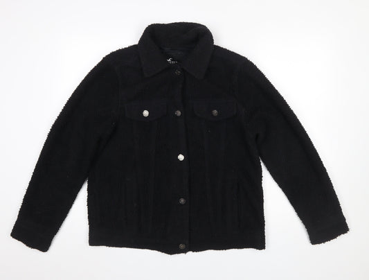 Hollister Womens Black Faux Fur Button Jacket Size L
