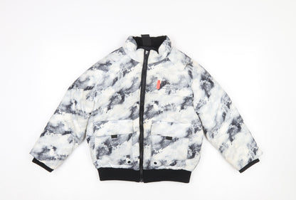 Additional front view of River Island boys’ black & white tie dye puffer jacket 7-8 years winter coat