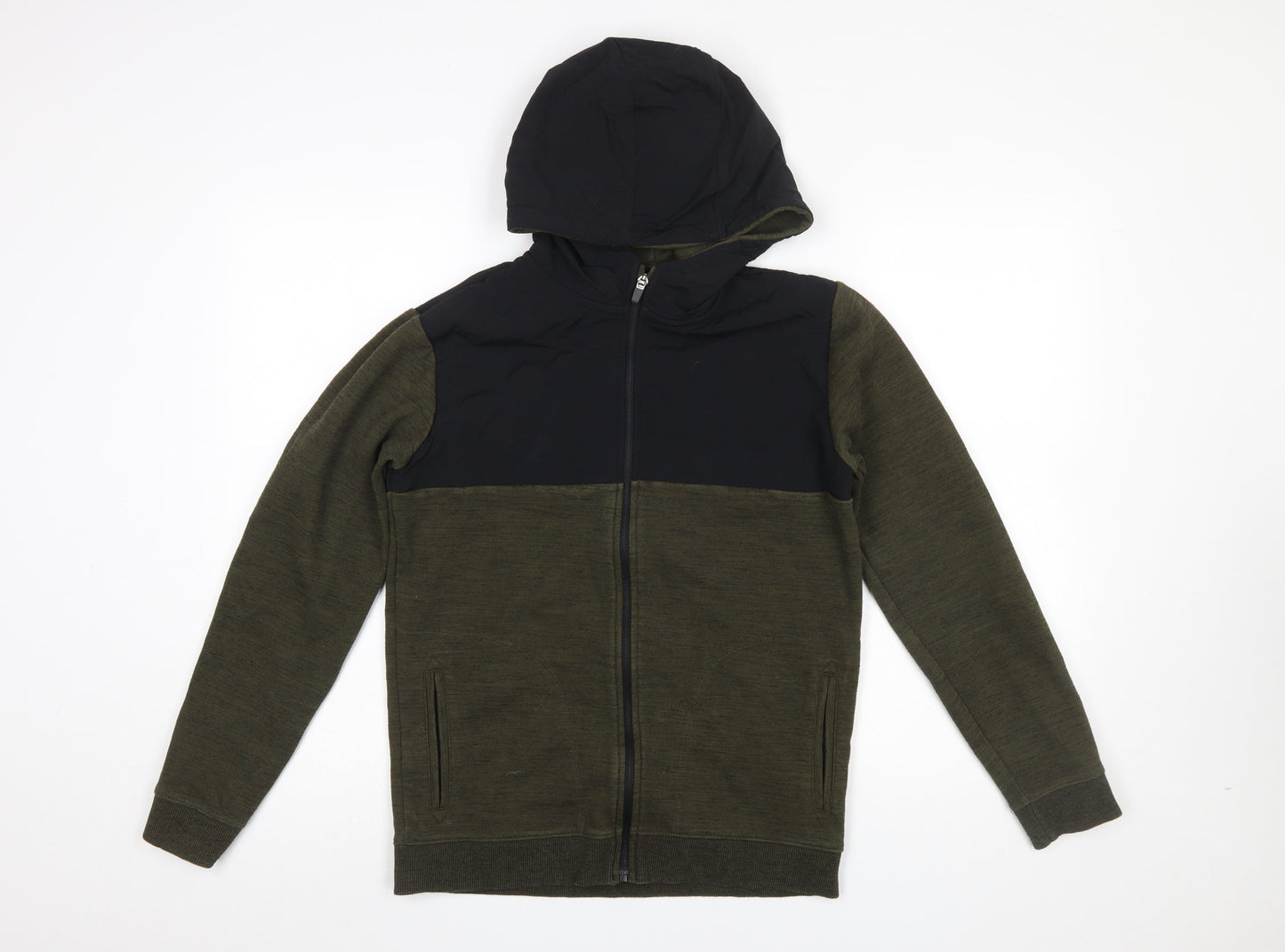 Marks and Spencer Boys Khaki & Black Full Zip Hoodie Age 13-14 Years
