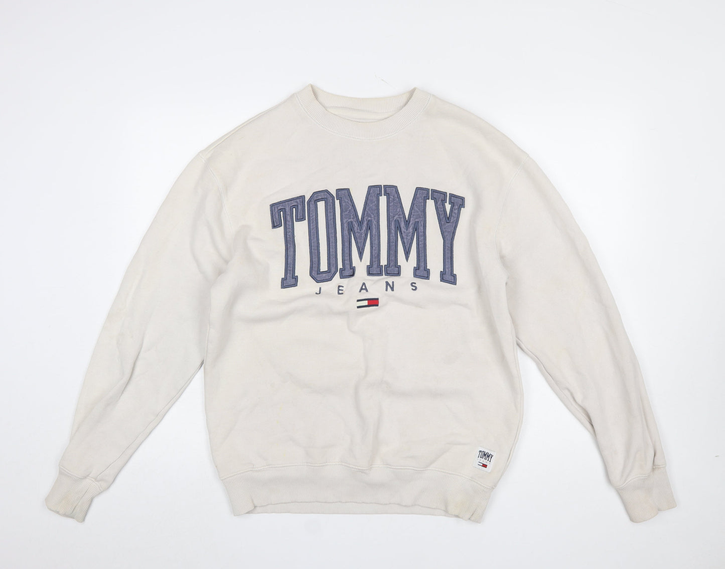 Tommy Jeans Men Beige Crew Neck Pullover Sweatshirt Size S