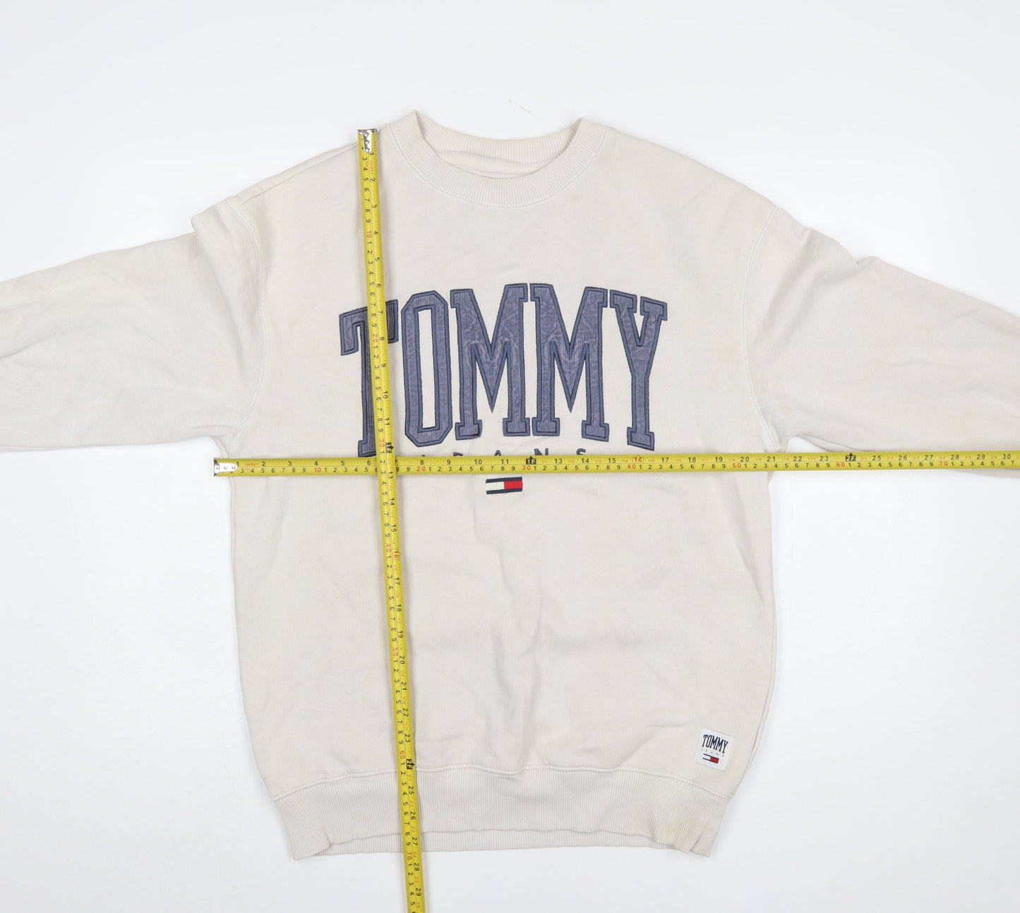 Tommy Jeans Men Beige Crew Neck Pullover Sweatshirt Size S