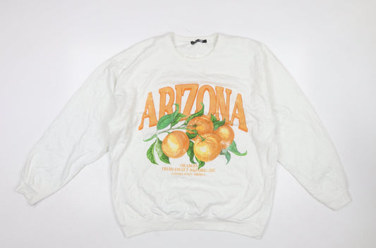 Boohoo Tall Womens White Arizona Orange Print Pullover Sweatshirt Size L