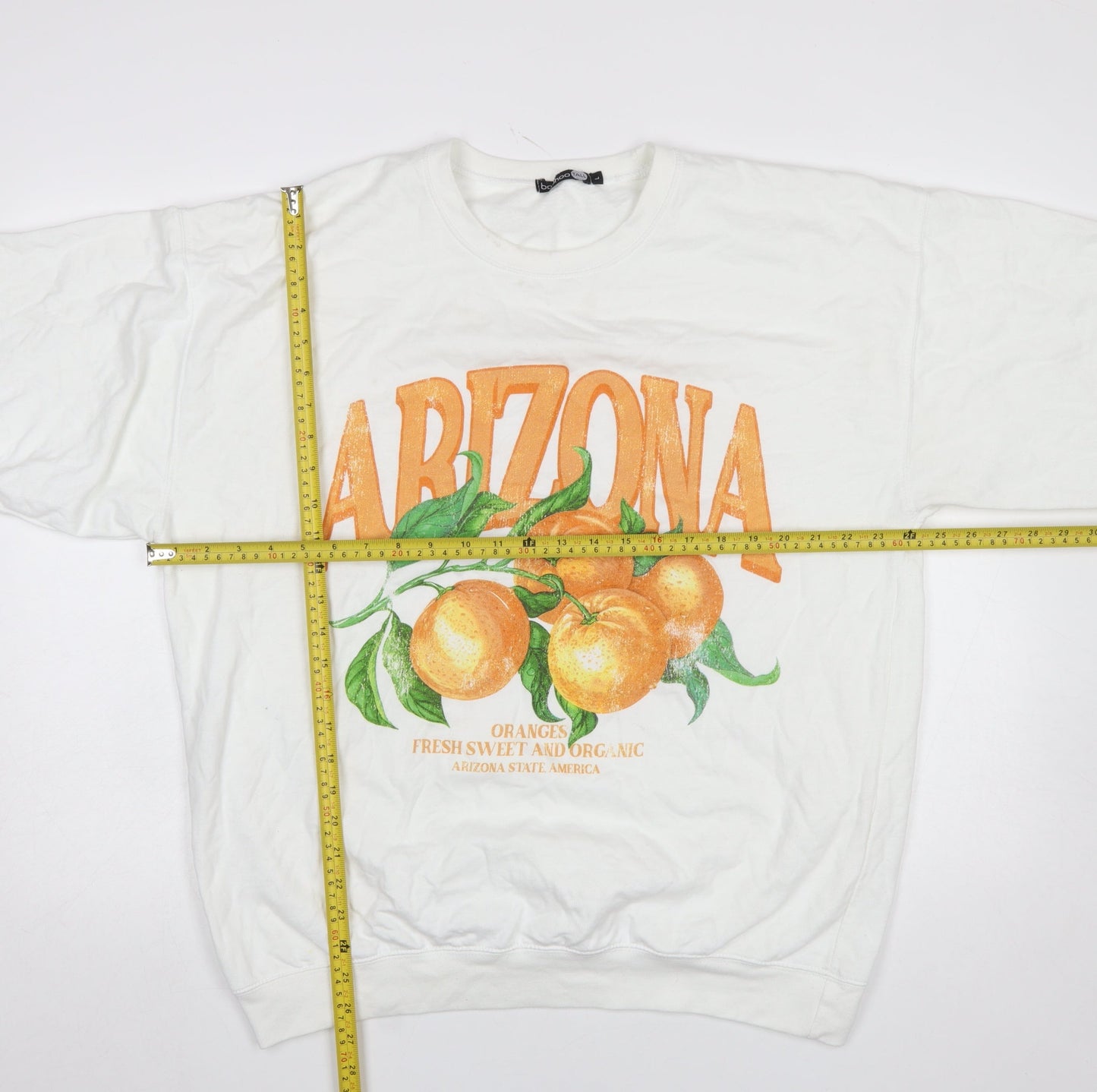 Boohoo Tall Womens White Arizona Orange Print Pullover Sweatshirt Size L