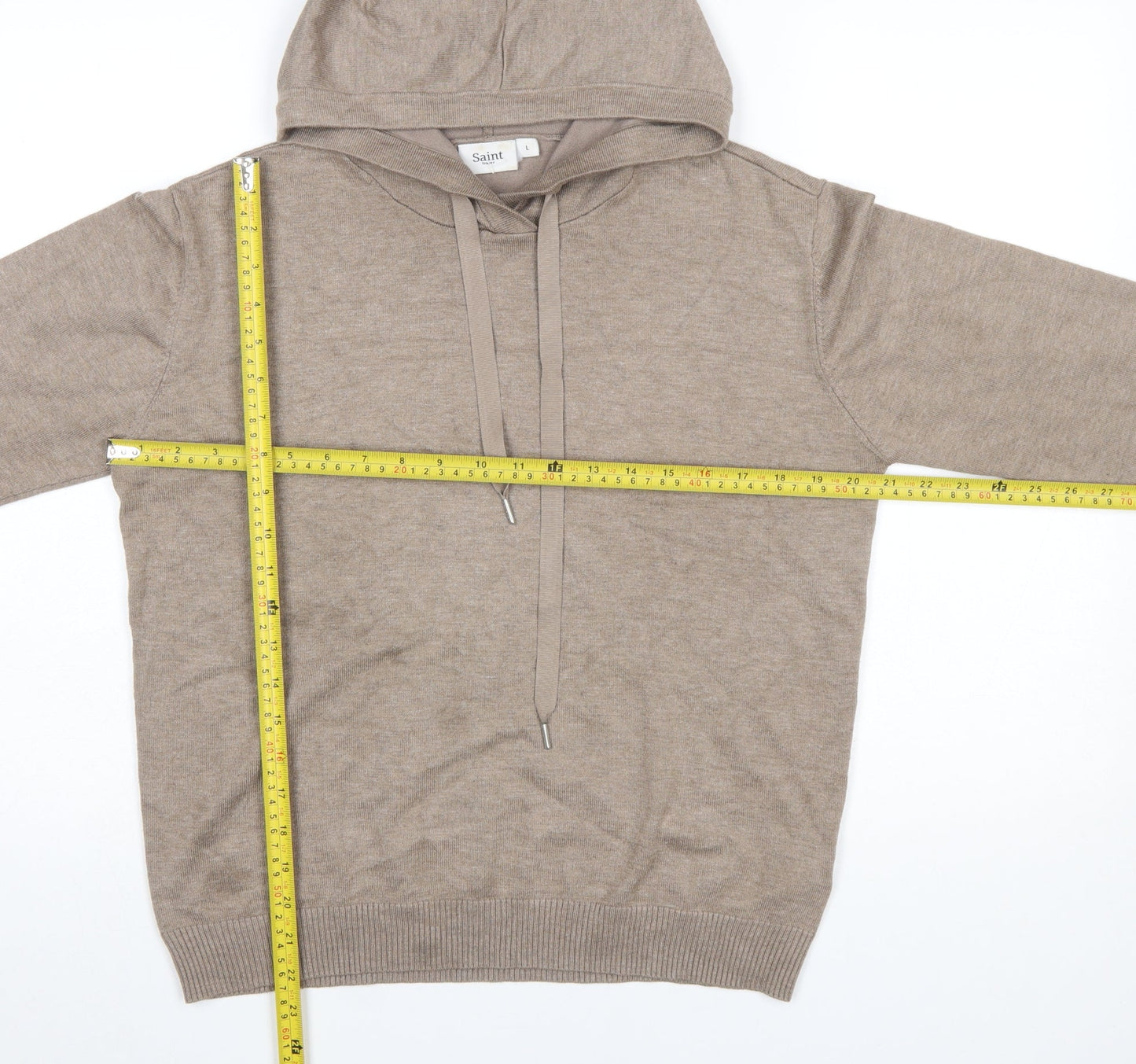 Saint Tropez Women’s Beige Hooded Pullover Jumper Size L Viscose Knit