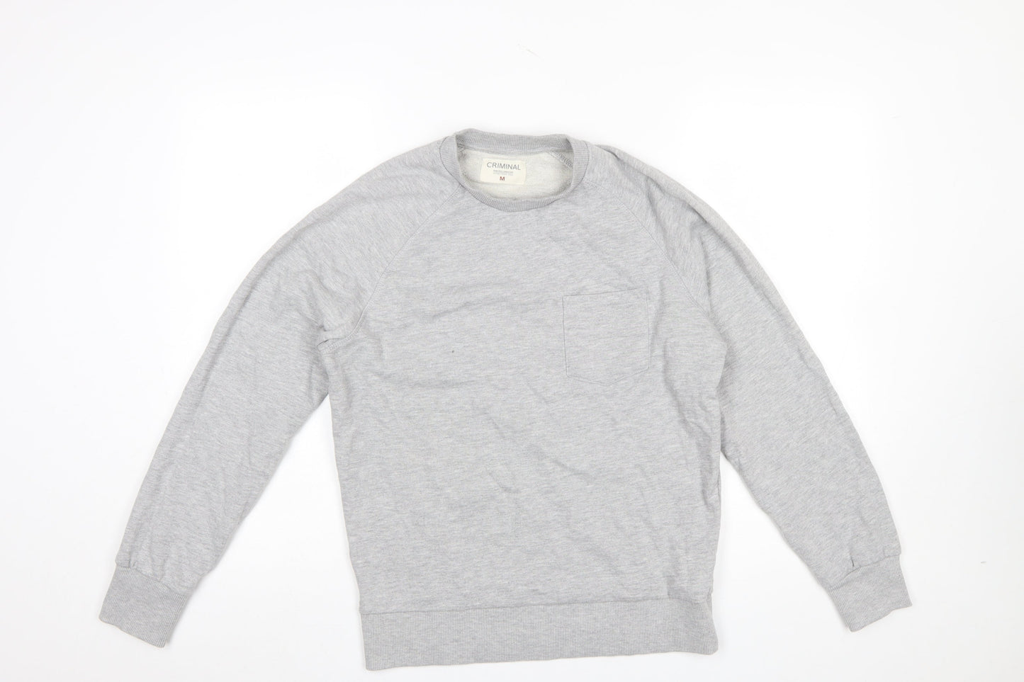 Criminal Mens Grey Crew Neck Sweatshirt M Regular Fit Cotton Blend