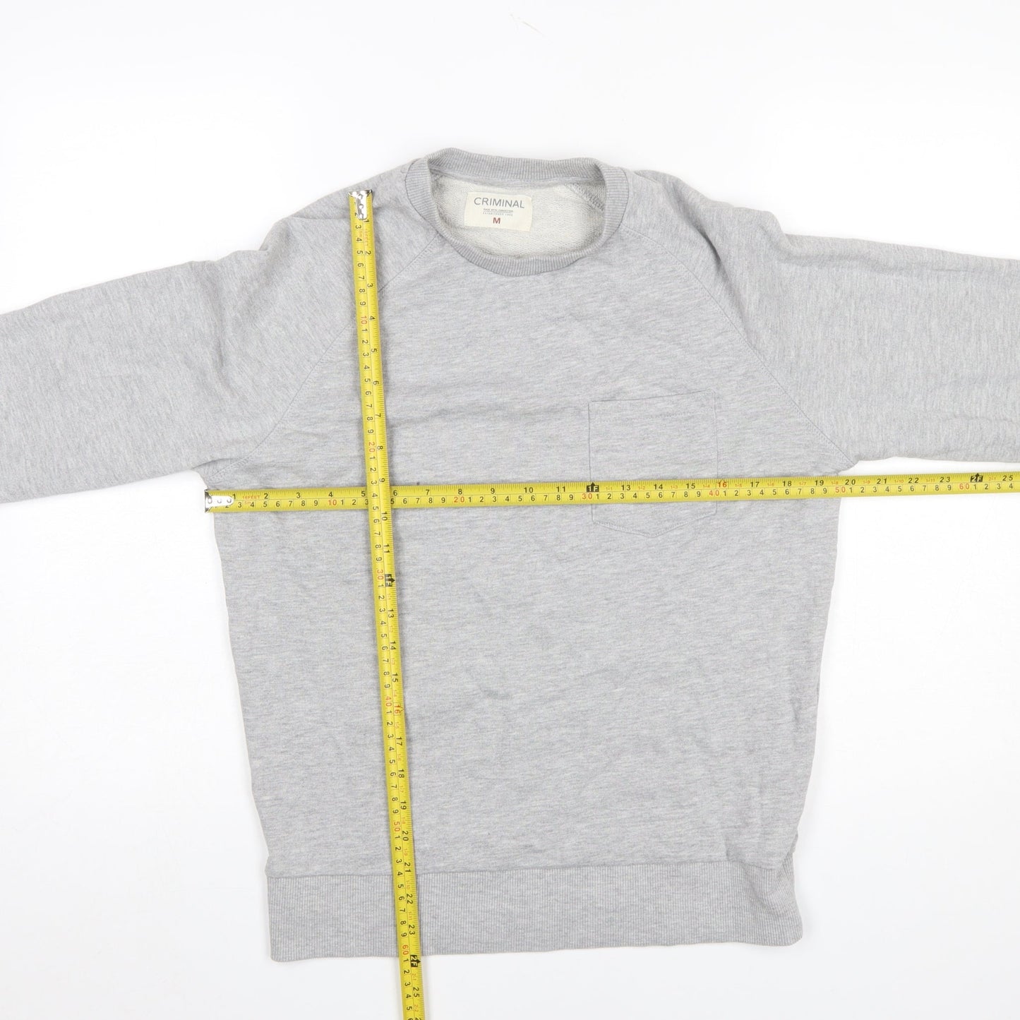 Criminal Mens Grey Crew Neck Sweatshirt M Regular Fit Cotton Blend