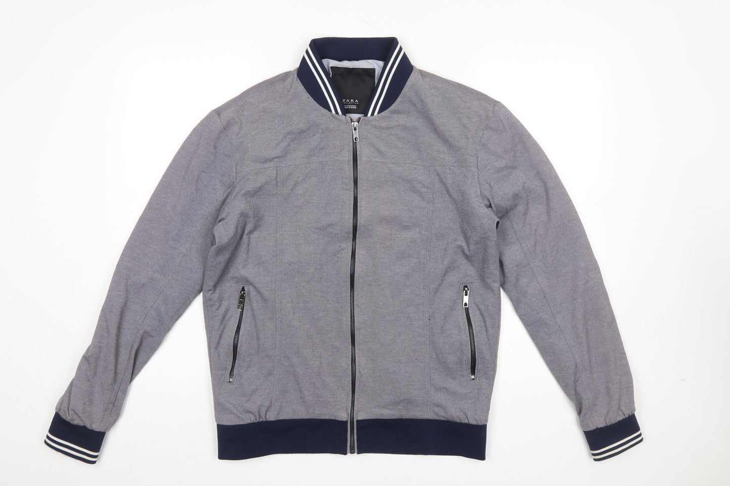 Zara Men’s Grey Bomber Jacket L Cotton Blend Lightweight