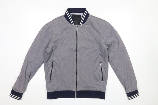 Zara Men’s Grey Bomber Jacket L Cotton Blend Lightweight