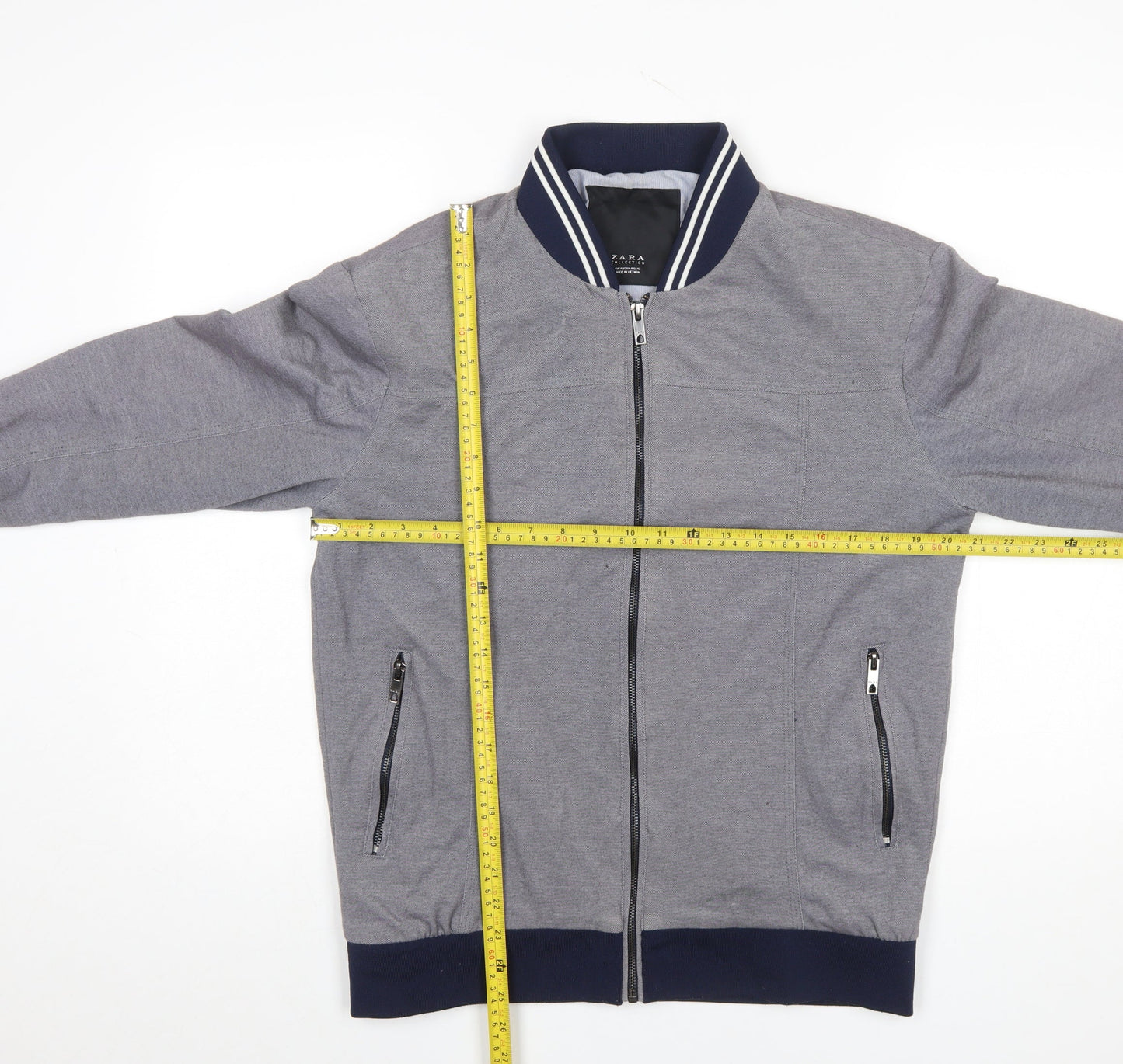 Zara Men’s Grey Bomber Jacket L Cotton Blend Lightweight