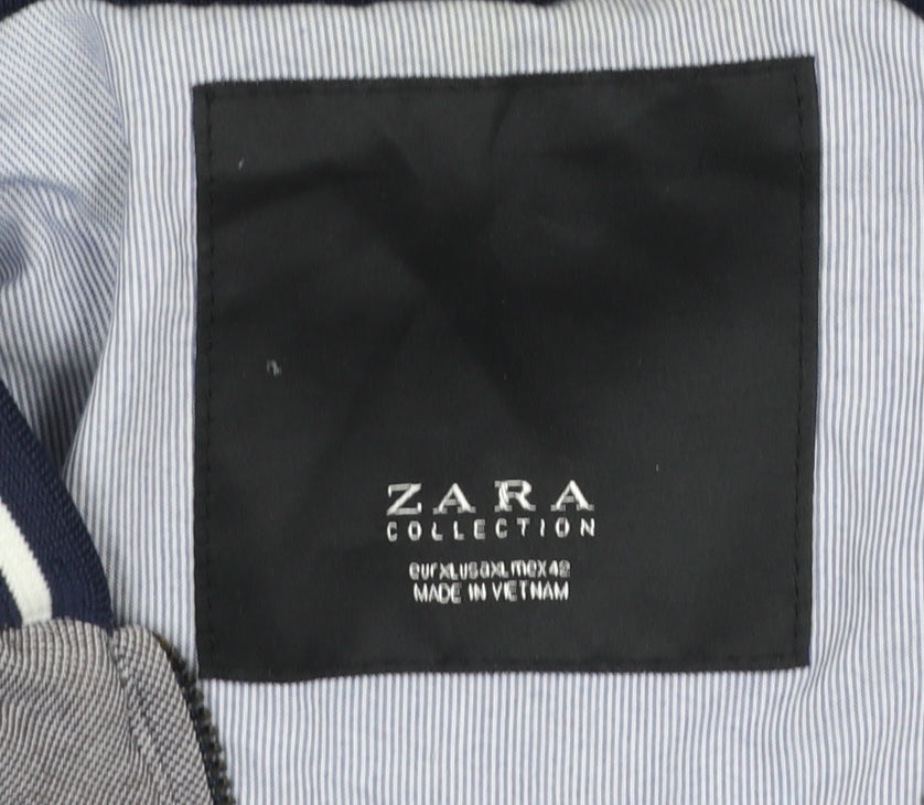 Zara Men’s Grey Bomber Jacket L Cotton Blend Lightweight