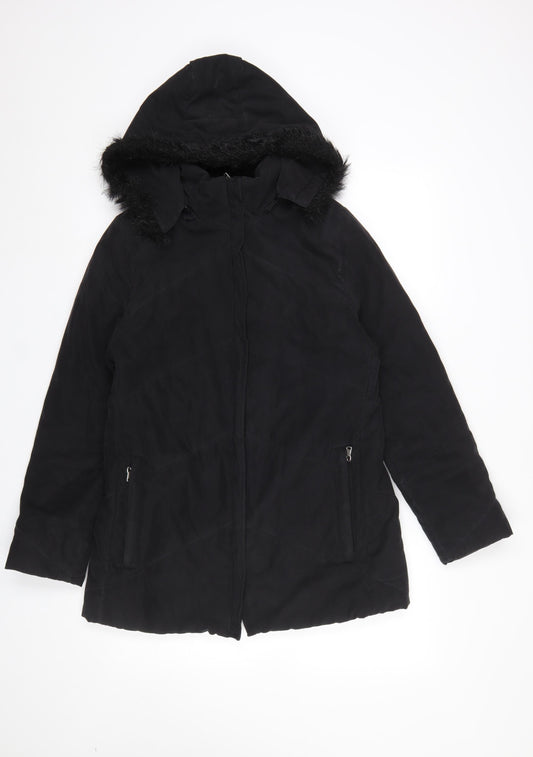 Berkertex Women's Black Faux Fur Hooded Parka Coat Size 10