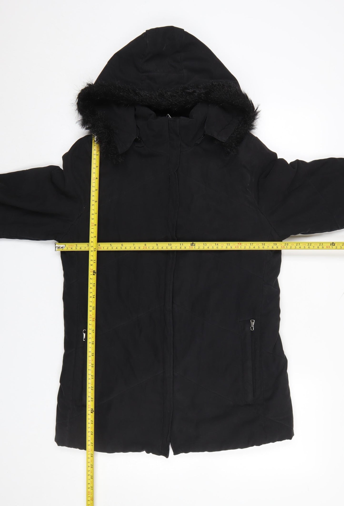 Berkertex Women's Black Faux Fur Hooded Parka Coat Size 10