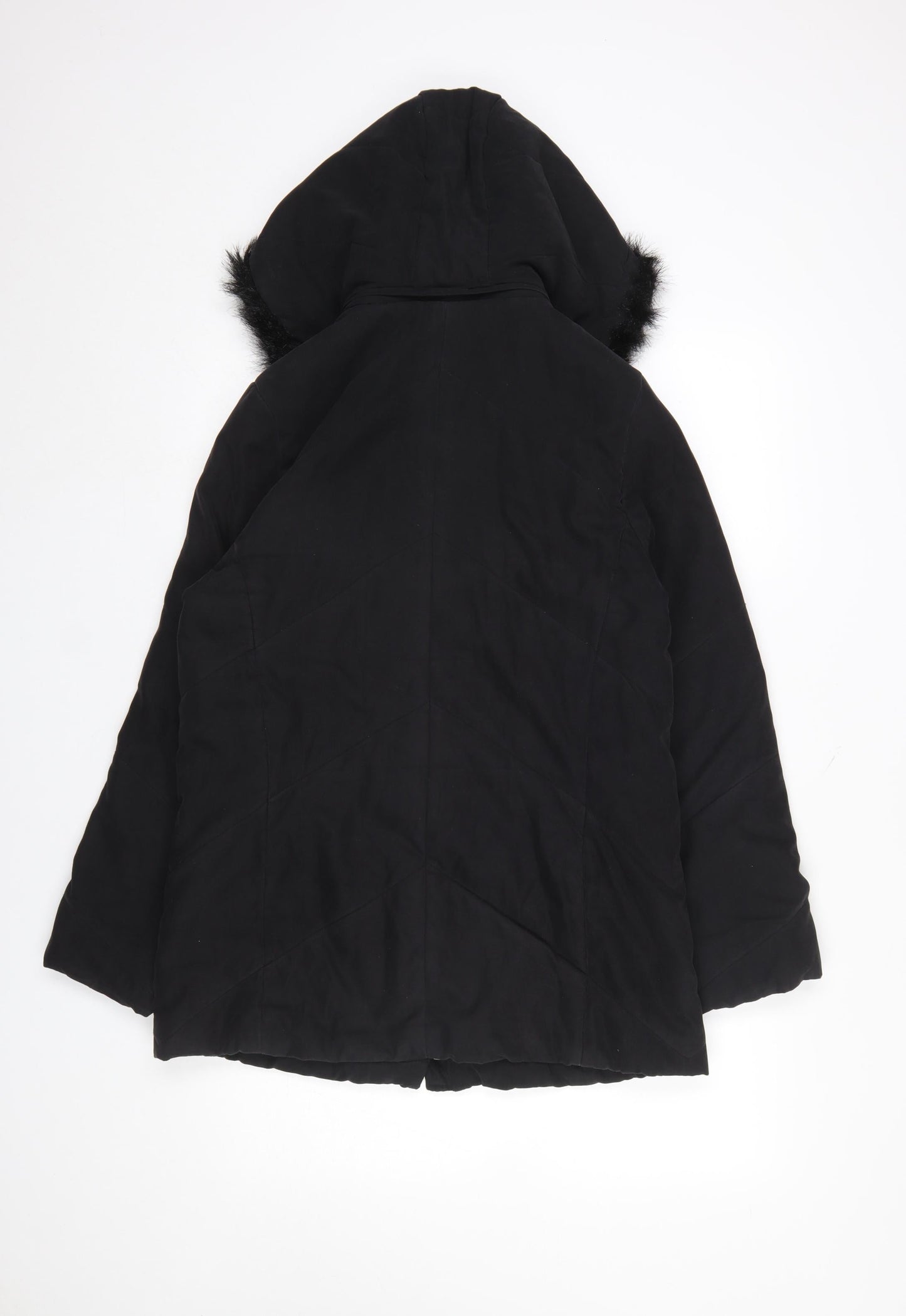Berkertex Women's Black Faux Fur Hooded Parka Coat Size 10