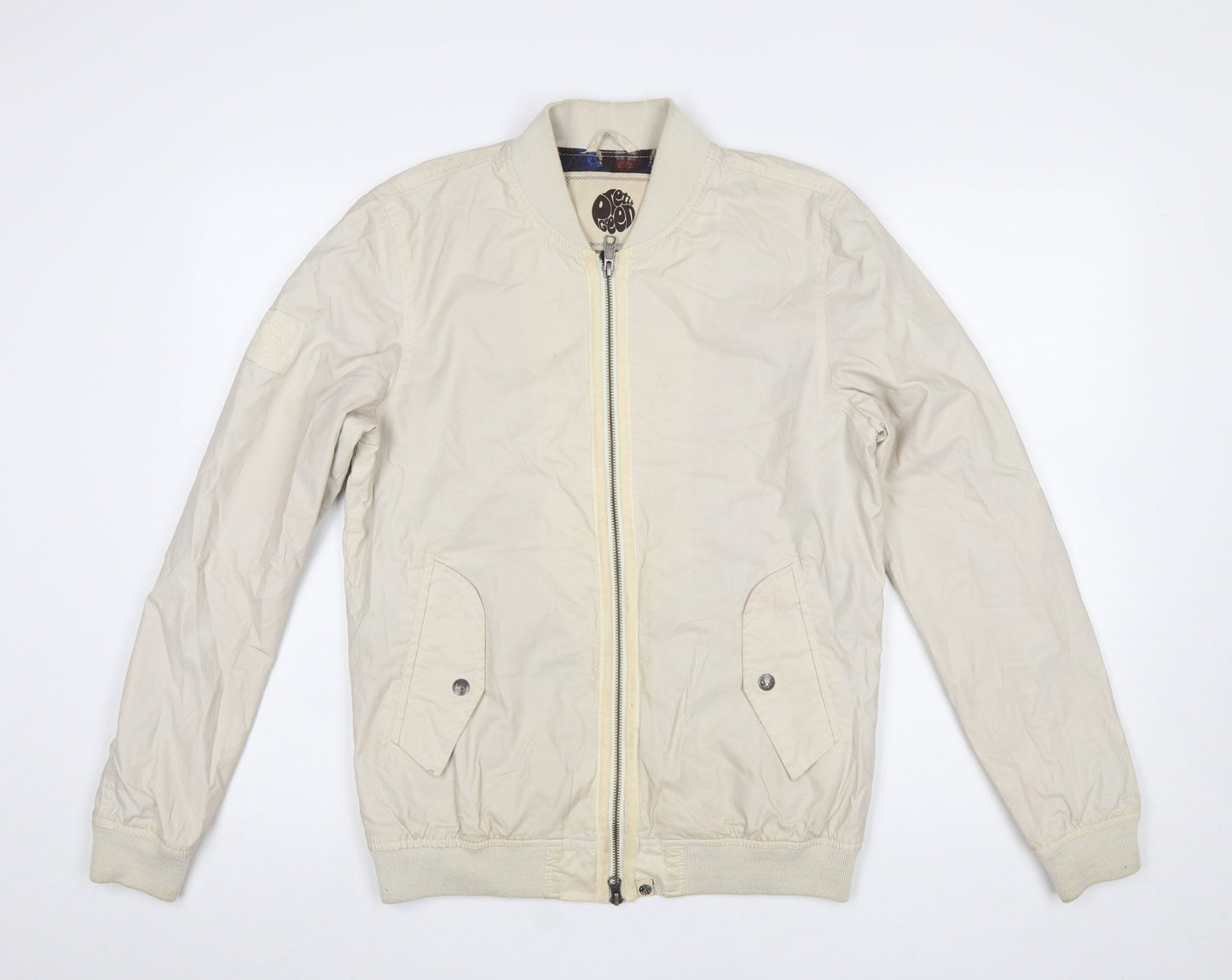 Pretty Green Men's Beige Bomber Jacket Size S Cotton Casual