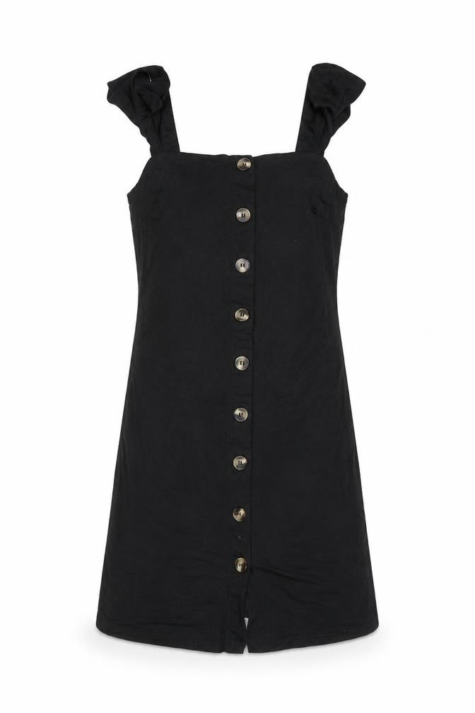 Oasis Women Black XS Button Front Sleeveless Short Pinafore Dress