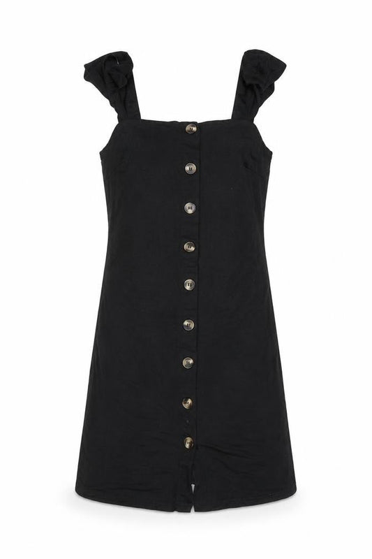 Oasis Women Black XS Button Front Sleeveless Short Pinafore Dress