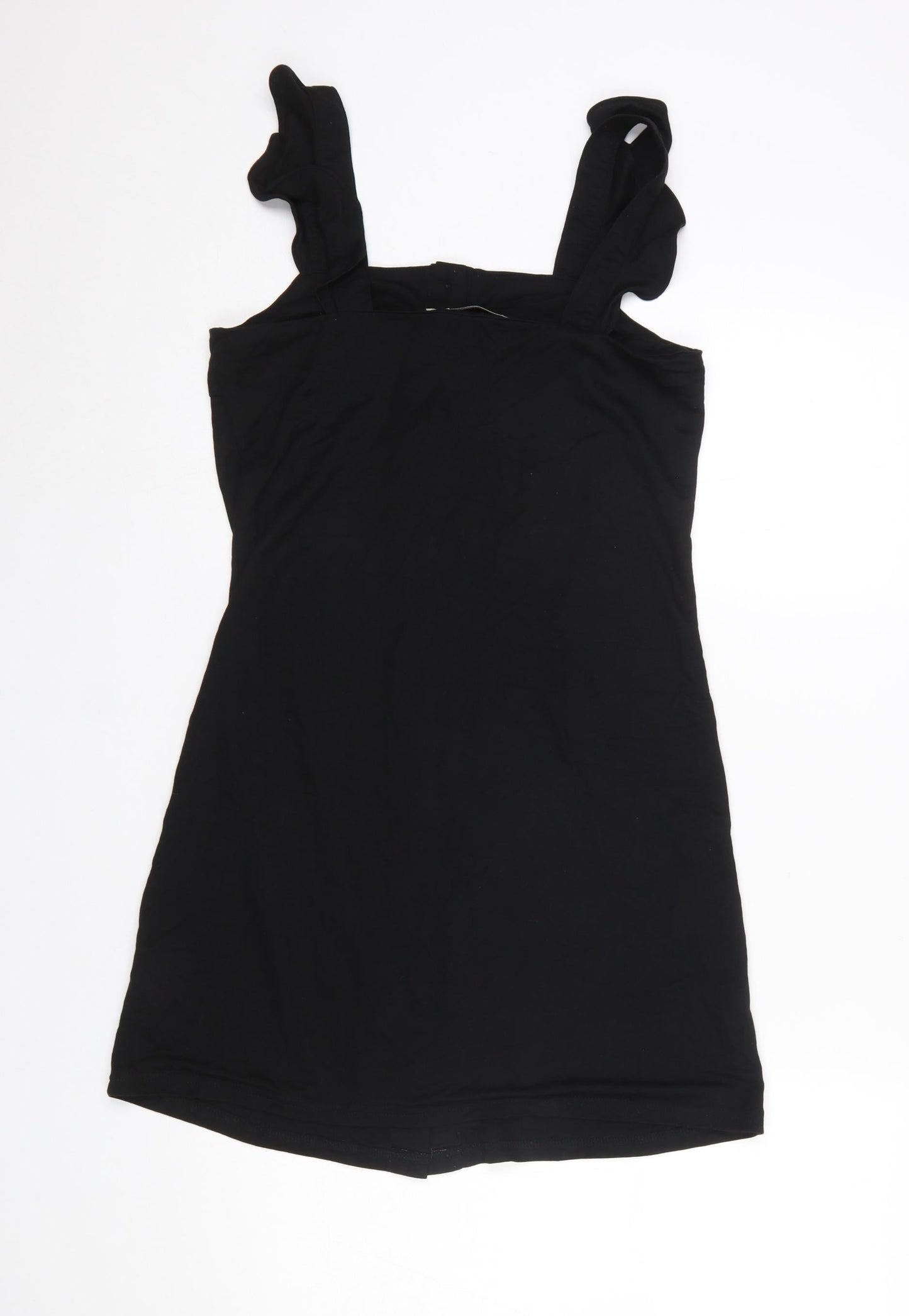 Oasis Women Black XS Button Front Sleeveless Short Pinafore Dress