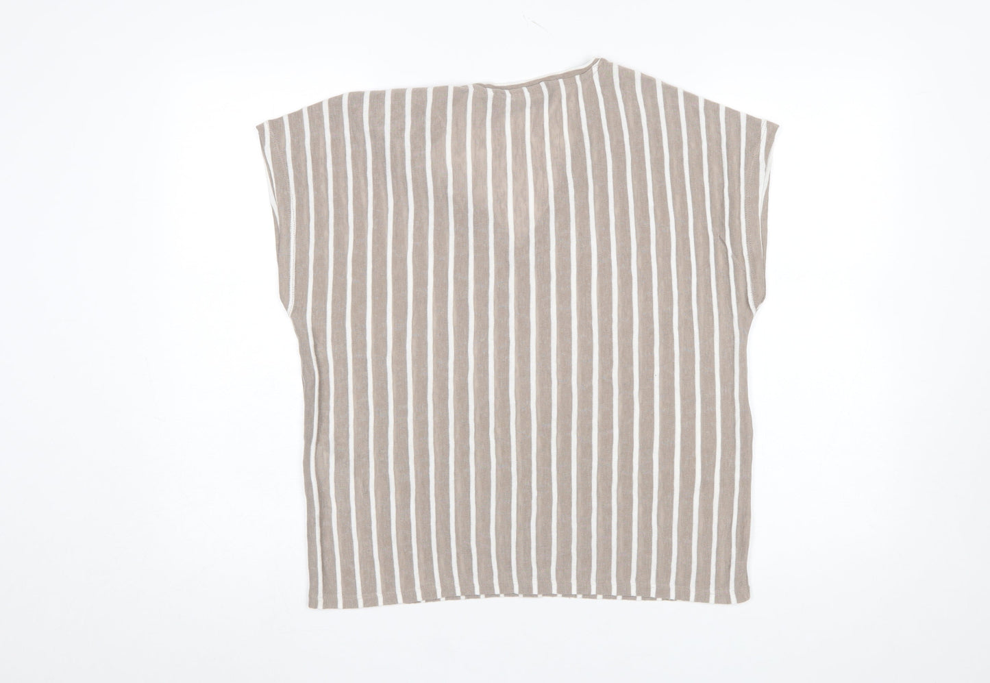 Vero Moda Women Beige Striped Sleeveless V-Neck Blouse Size L