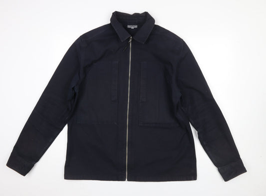 George Men's Blue Cotton Zip-Up Twill Jacket Size L