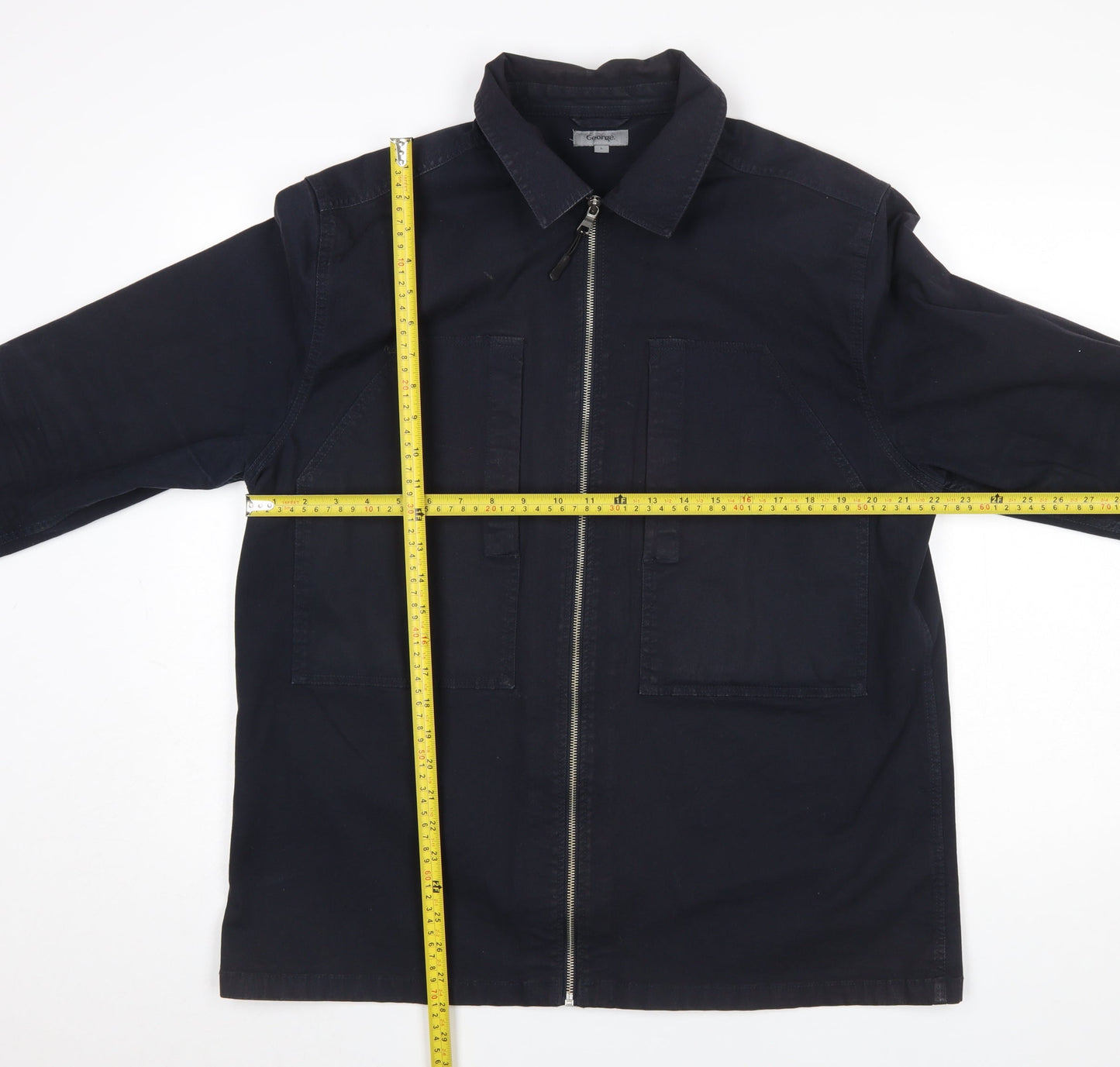 George Men's Blue Cotton Zip-Up Twill Jacket Size L