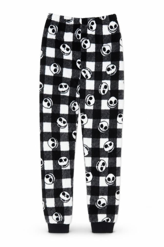 Primark Girls Black Check Jack Skellington Fleece Pyjama Pants 9-10 Years