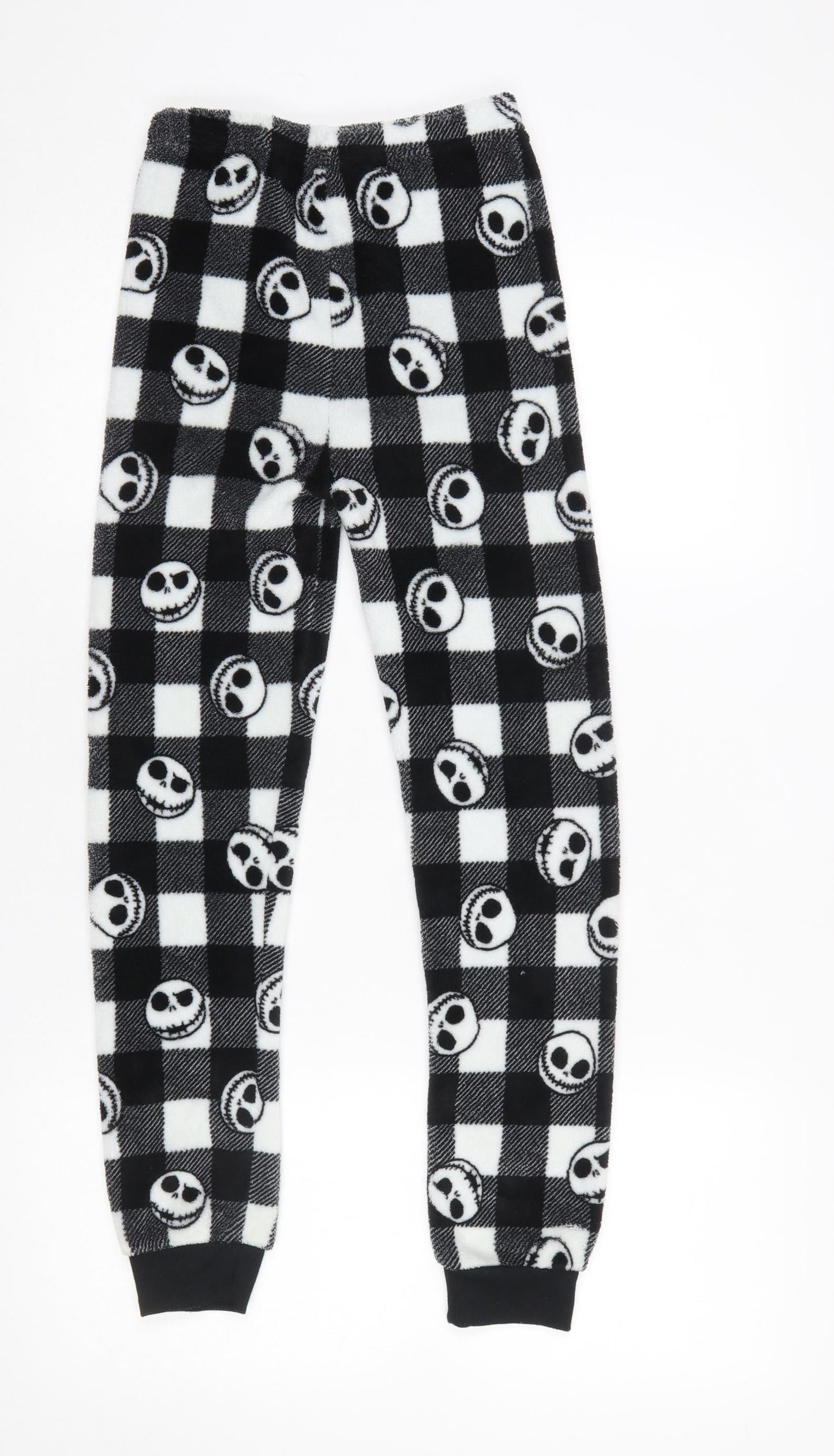 Primark Girls Black Check Jack Skellington Fleece Pyjama Pants 9-10 Years