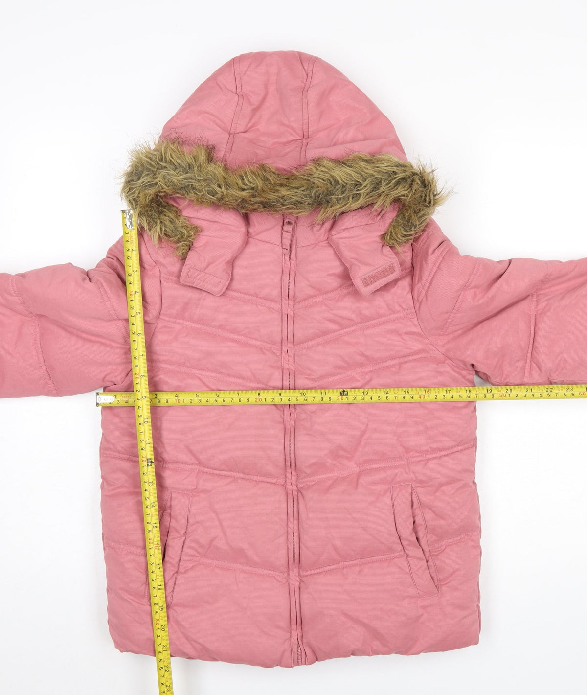 FatFace Girls Pink Faux Fur Hooded Puffer Jacket 12-13 Years Winter Coat