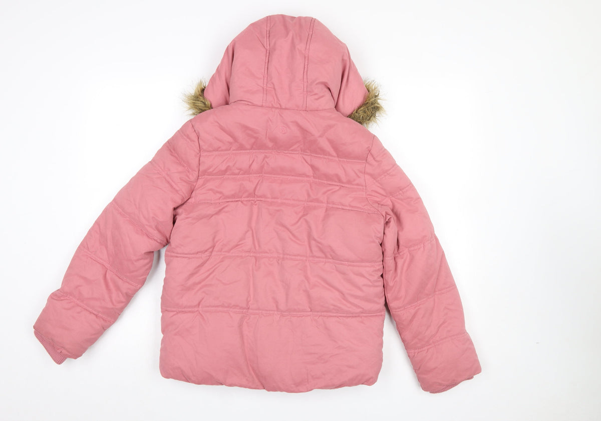 FatFace Girls Pink Faux Fur Hooded Puffer Jacket 12-13 Years Winter Coat