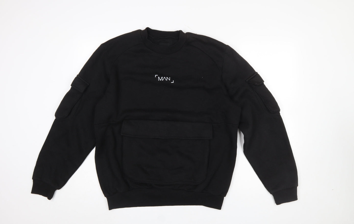 boohooMAN Men's Black Small Pullover Sweatshirt with Front Pocket