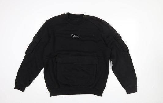 boohooMAN Men's Black Small Pullover Sweatshirt with Front Pocket