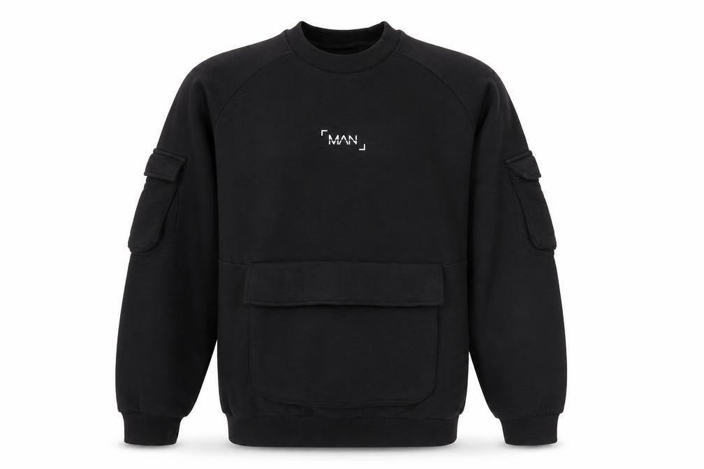 boohooMAN Men's Black Small Pullover Sweatshirt with Front Pocket