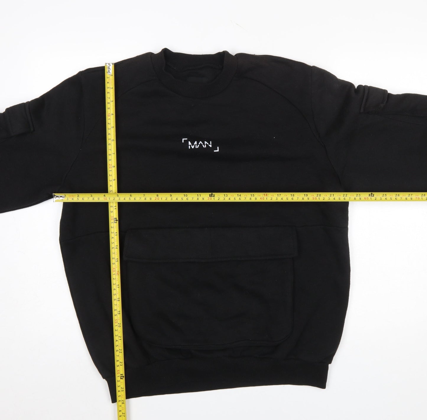 boohooMAN Men's Black Small Pullover Sweatshirt with Front Pocket