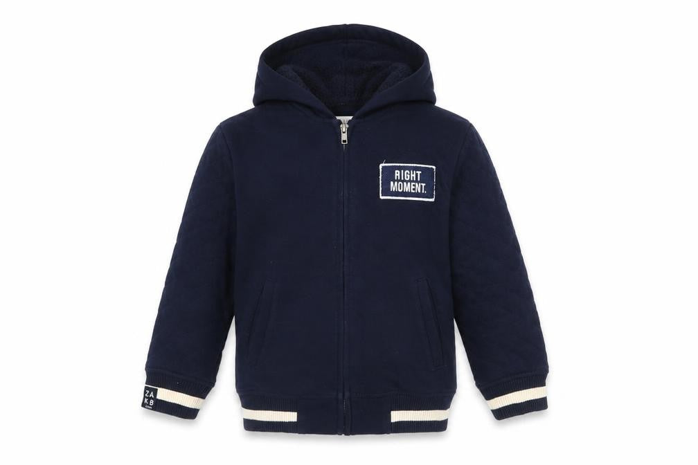 Zara Boys Navy Blue Full Zip Hoodie Size 7 Right Moment Embroidered