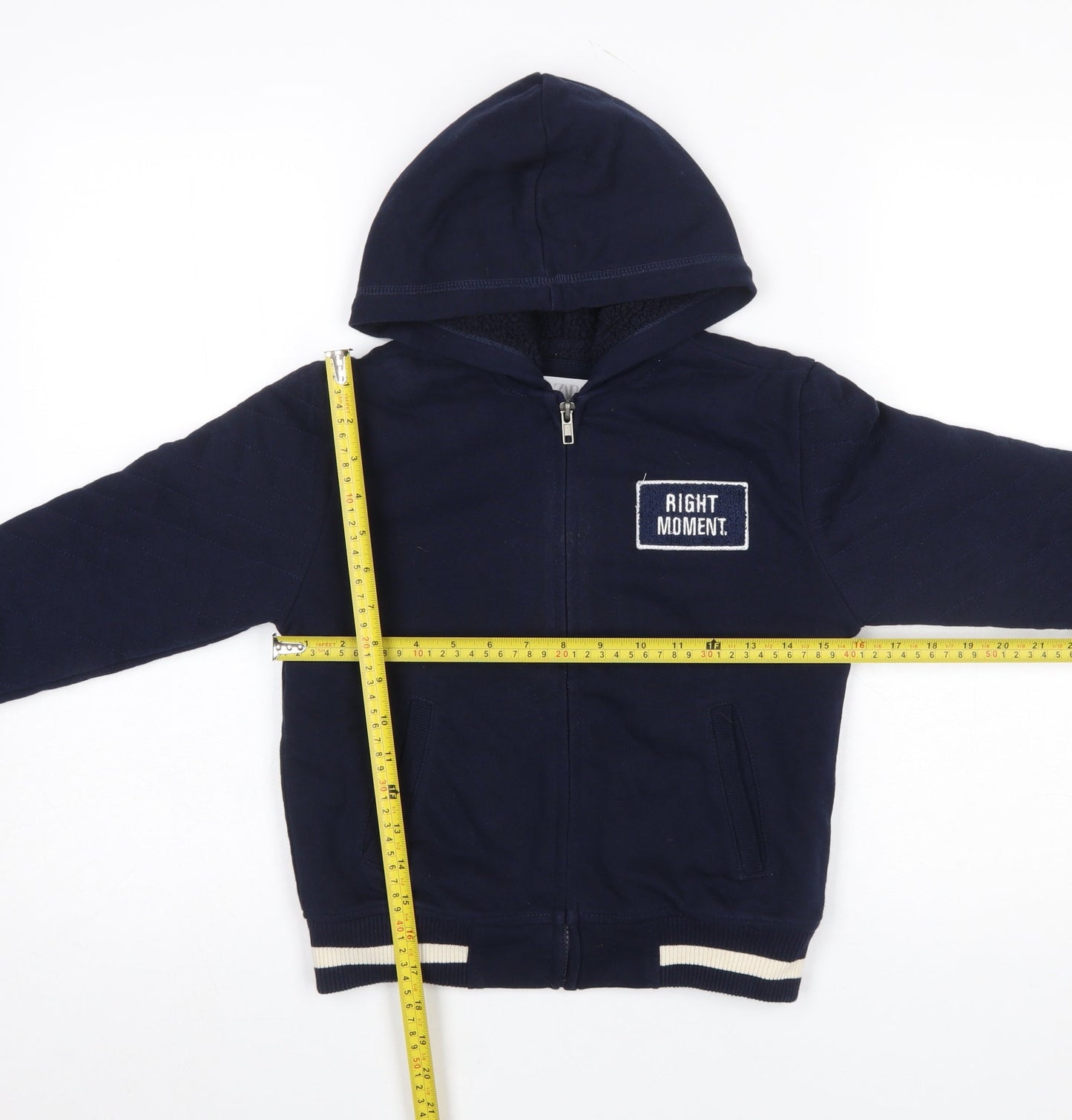 Zara Boys Navy Blue Full Zip Hoodie Size 7 Right Moment Embroidered