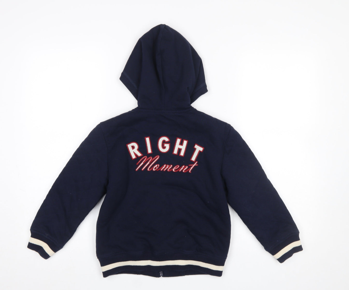 Zara Boys Navy Blue Full Zip Hoodie Size 7 Right Moment Embroidered