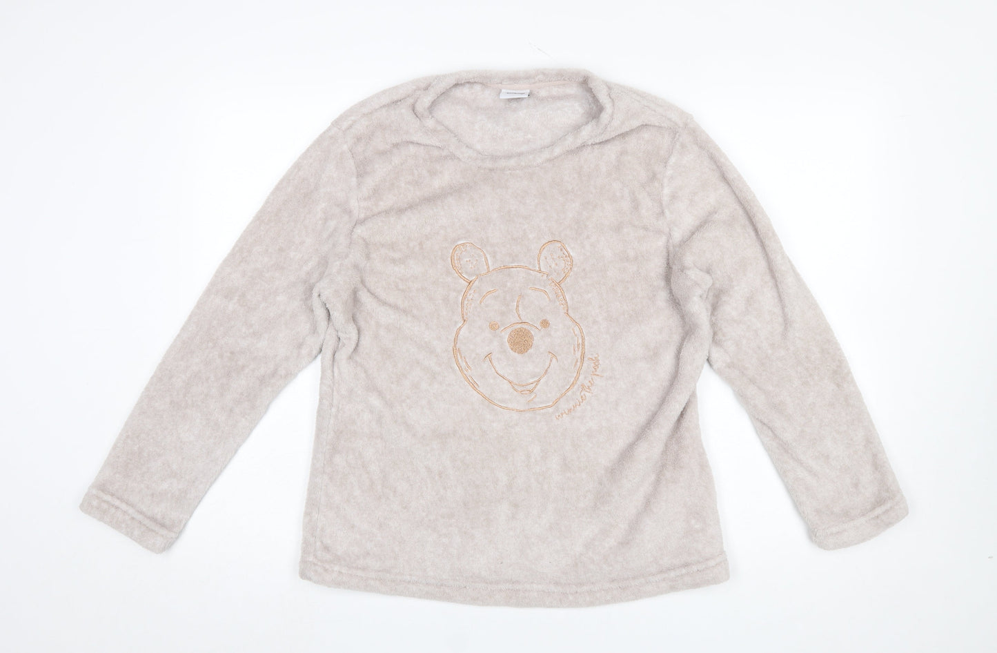 Disney Winnie the Pooh Women Beige Fleece Long Sleeve Pyjama Top Size 12-14