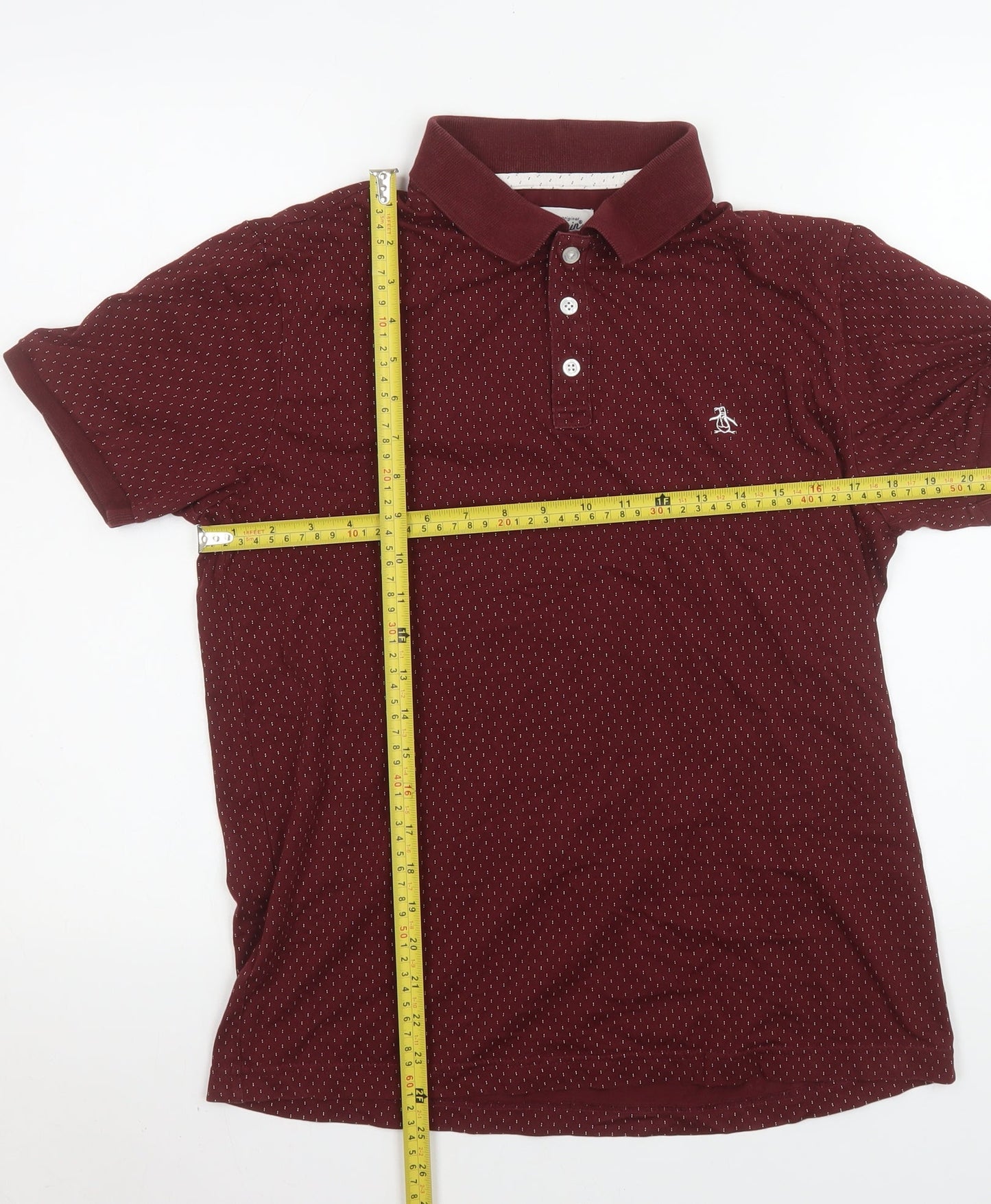 Original Penguin Men's Red Geometric Cotton Polo Shirt Size S