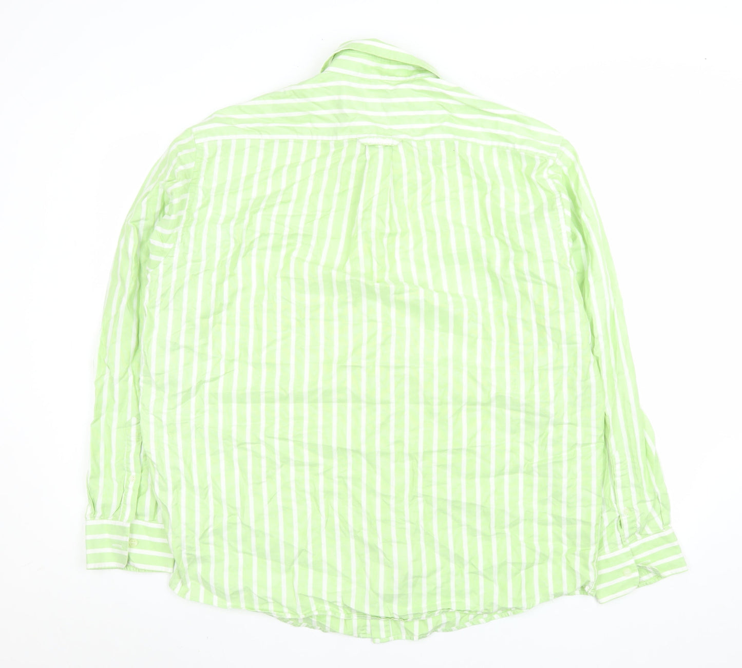 Lion of Porches Men’s Green Striped Cotton Long Sleeve Shirt XL