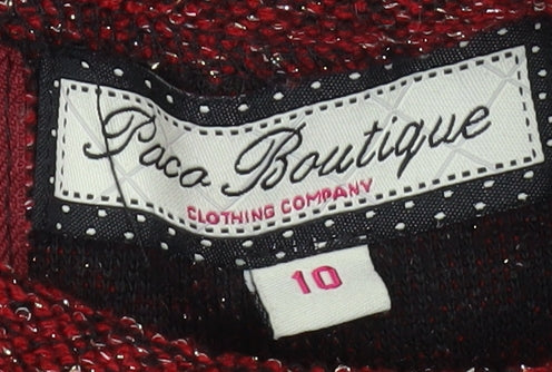 Paco Boutique Womens Red Knit Shift Dress Size 10 Long Sleeve Zip Back