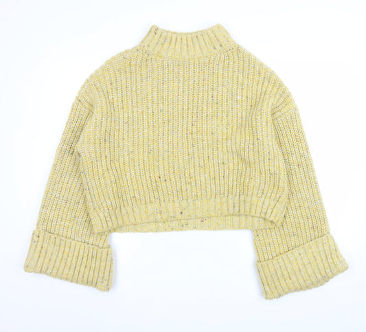 Topshop Womens Yellow Chunky Knit Mock Neck L Jumper