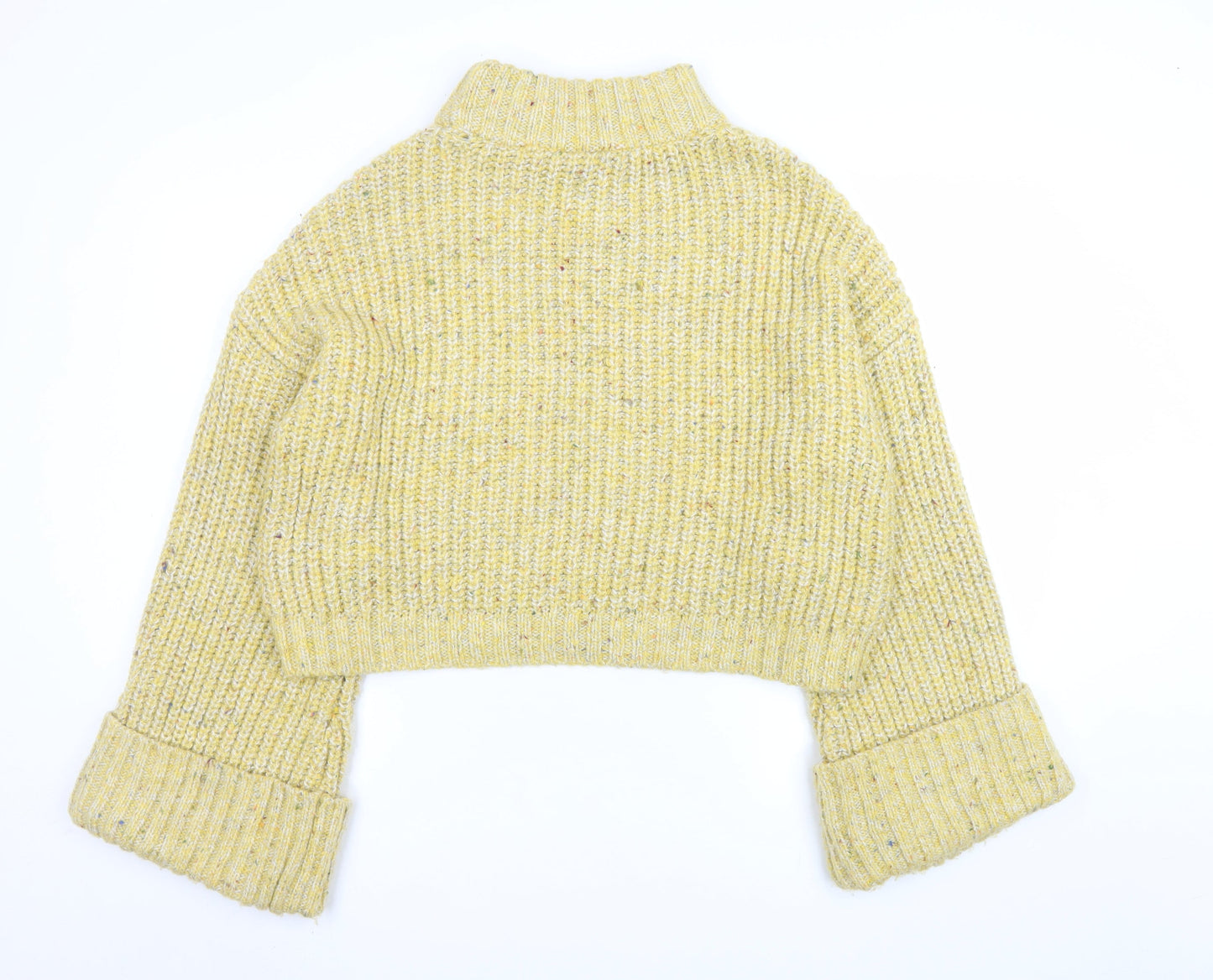 Topshop Womens Yellow Chunky Knit Mock Neck L Jumper
