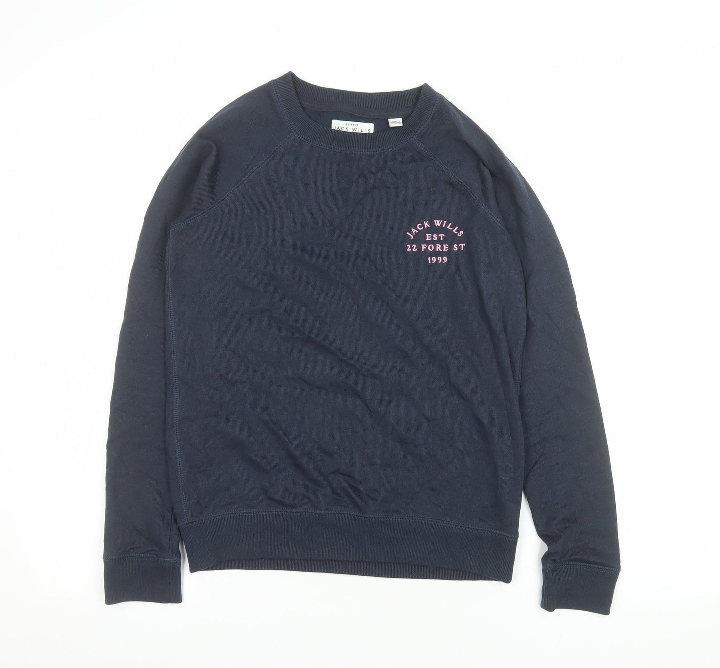 Jack Wills Women Navy Sweatshirt UK 8 Cotton Blend Logo Crew Neck