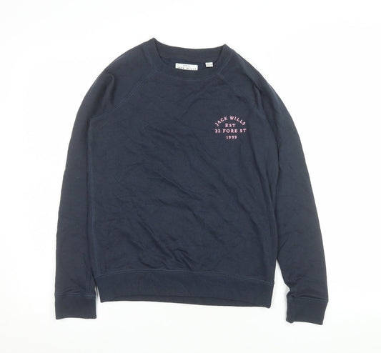 Jack Wills Women Navy Sweatshirt UK 8 Cotton Blend Logo Crew Neck