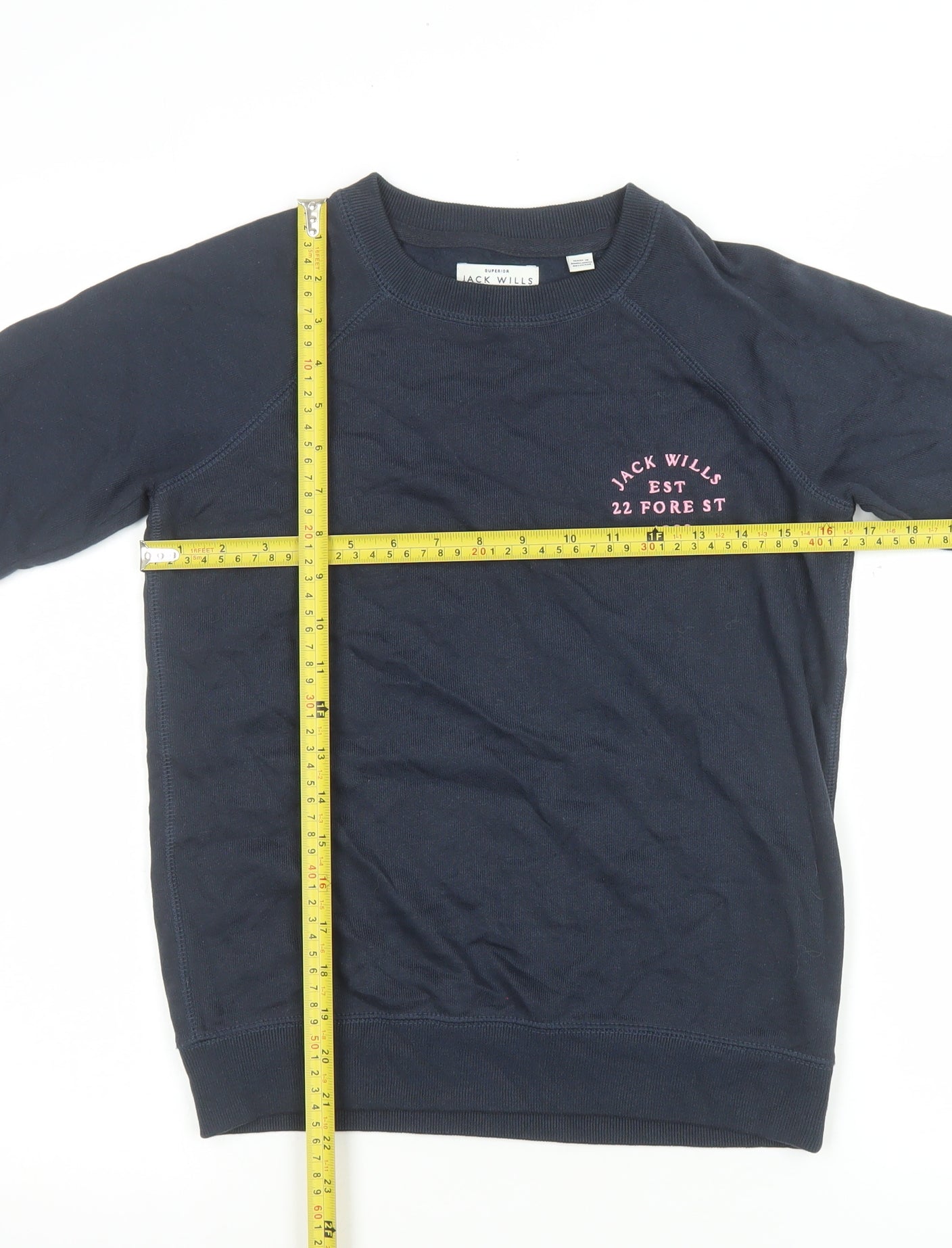 Jack Wills Women Navy Sweatshirt UK 8 Cotton Blend Logo Crew Neck