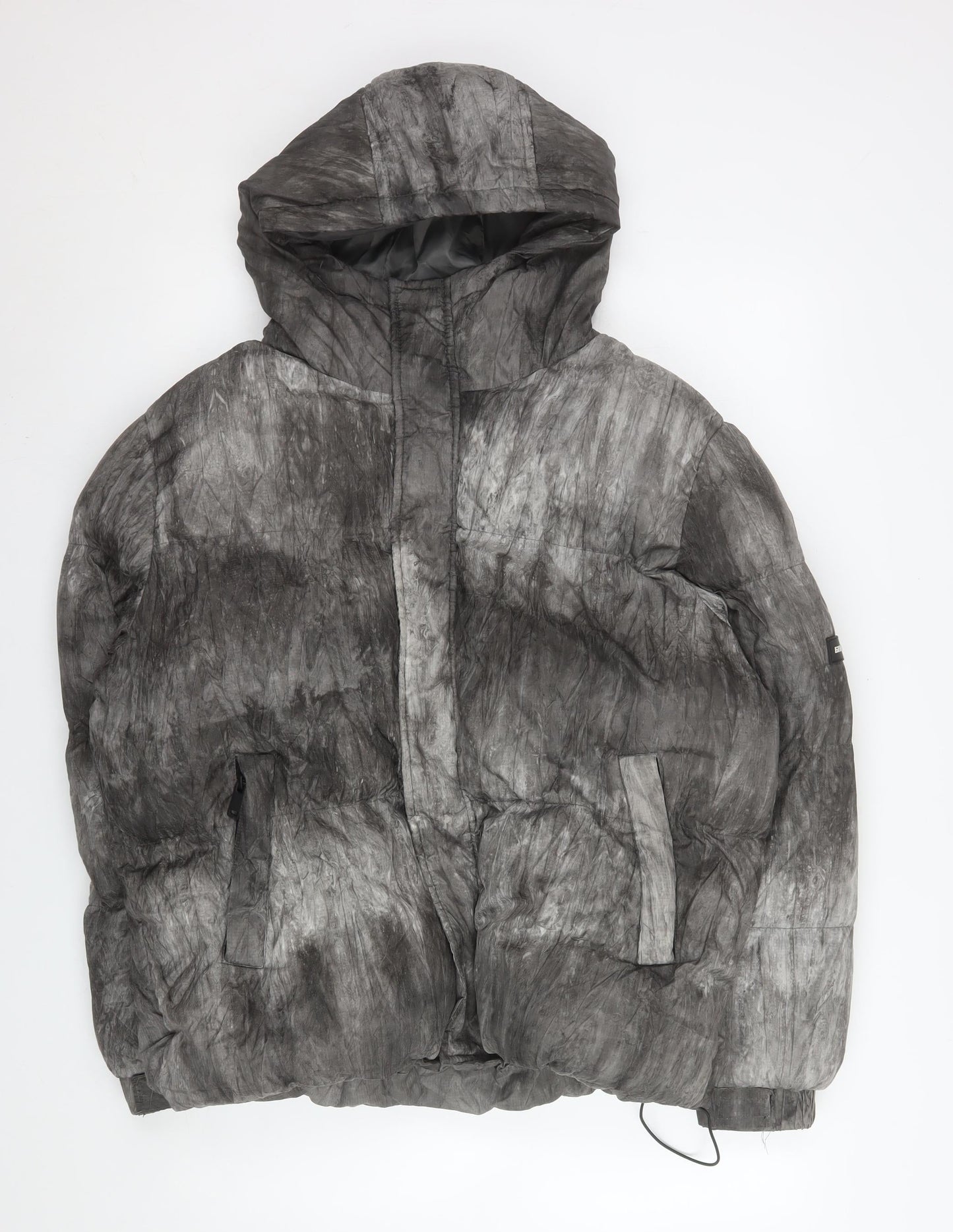 GOODFORNOTHING Men's Grey Puffer Jacket Hooded Size M Winter Coat