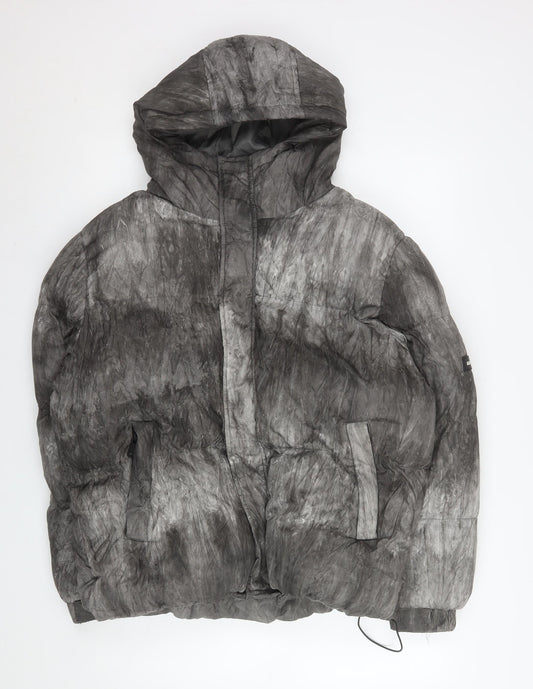 GOODFORNOTHING Men's Grey Puffer Jacket Hooded Size M Winter Coat