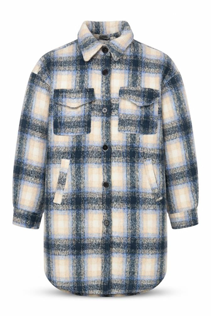 IVIVI Men's Blue Checked Mid-Length Flannel Jacket M