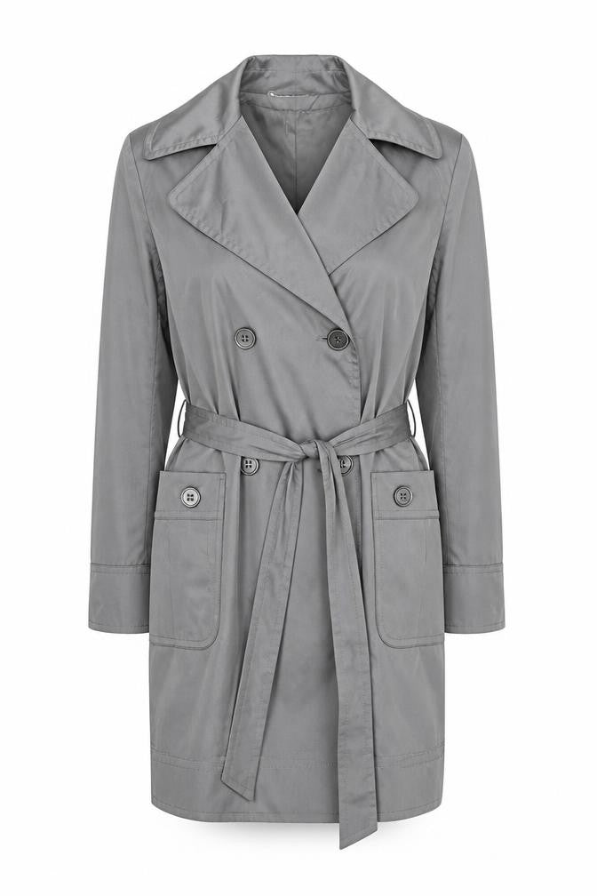 Changes by Together Women's Grey Trench Coat Size 18 Belted Mid-Length