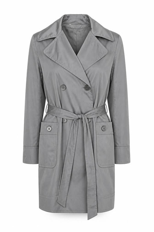Changes by Together Women's Grey Trench Coat Size 18 Belted Mid-Length