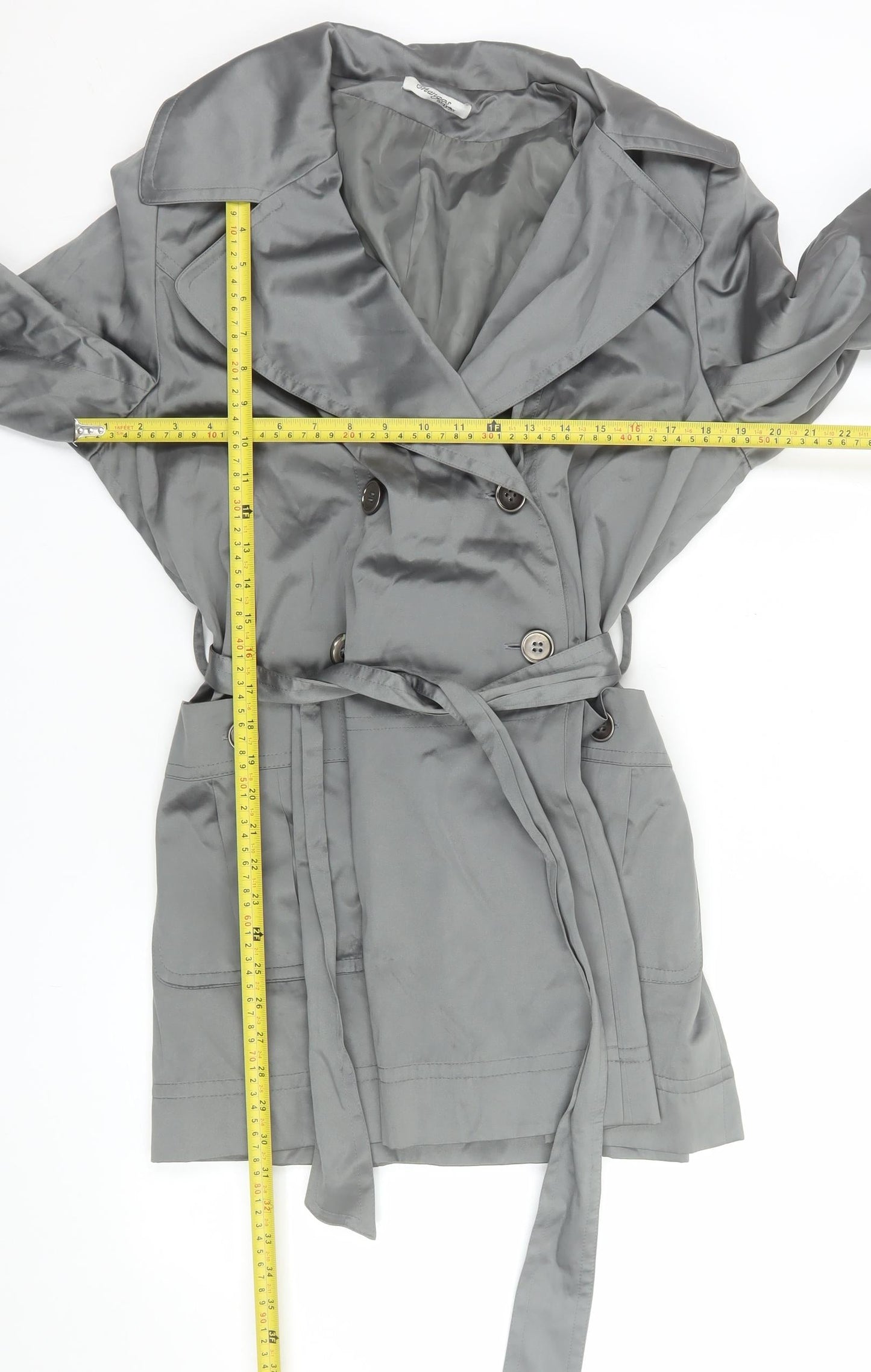 Changes by Together Women's Grey Trench Coat Size 18 Belted Mid-Length